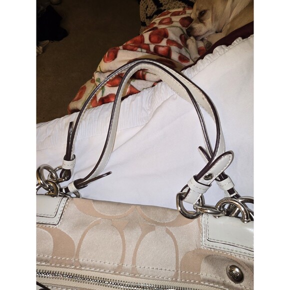 COACH Peyton Signature Satchel #14528 Khaki Jacquard Leather Trim Large Carryall - Picture 6 of 16